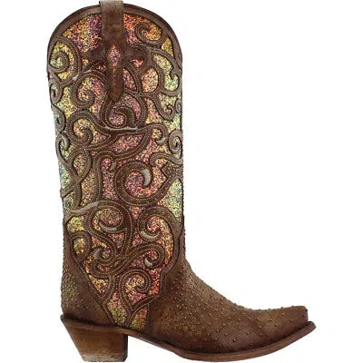 Pre-owned Corral Boots Glitter Snip Toe Cowboy Womens Size 7 B Dress Boots C3467 In Brown