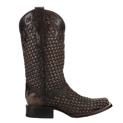 Pre-owned Corral Boots Glitter Woven Square Toe Cowboy Womens Brown Casual Boots A4526