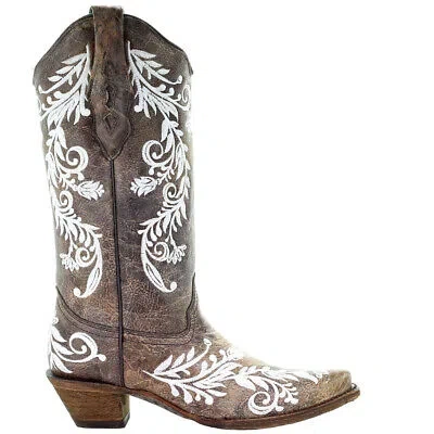 Pre-owned Corral Boots Glow In The Dark Studded Snip Toe Cowboy Womens Brown Dress Boots