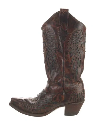 Pre-owned Corral Boots Leather Animal Print Western Boots In Brown