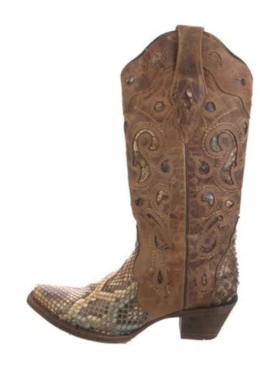 Pre-owned Corral Boots Leather Animal Print Western Boots In Brown