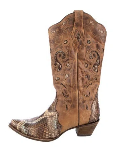 Pre-owned Corral Boots Leather Animal Print Western Boots In Brown