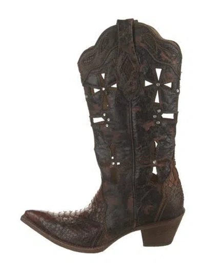 Pre-owned Corral Boots Leather Animal Print Western Boots In Brown