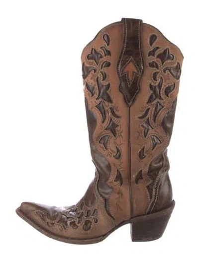Pre-owned Corral Boots Leather Colorblock Pattern Western Boots In Brown