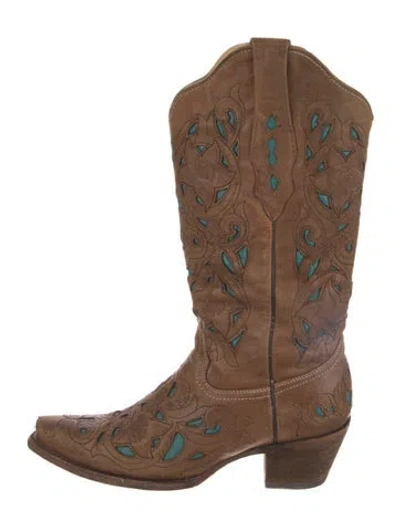 Pre-owned Corral Boots Leather Colorblock Pattern Western Boots In Brown