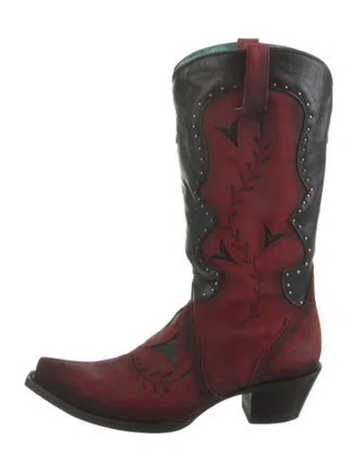 Pre-owned Corral Boots Leather Colorblock Pattern Western Boots In Burgundy