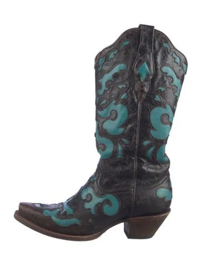 Pre-owned Corral Boots Leather Colorblock Pattern Western Boots In Green