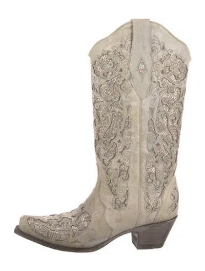 Pre-owned Corral Boots Leather Colorblock Pattern Western Boots In Neutral