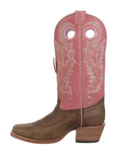 Pre-owned Corral Boots Leather Colorblock Pattern Western Boots In Pink