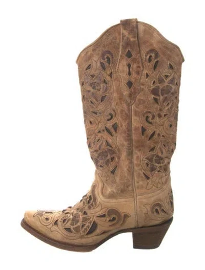 Pre-owned Corral Boots Leather Crystal Embellishments Western Boots In Neutral