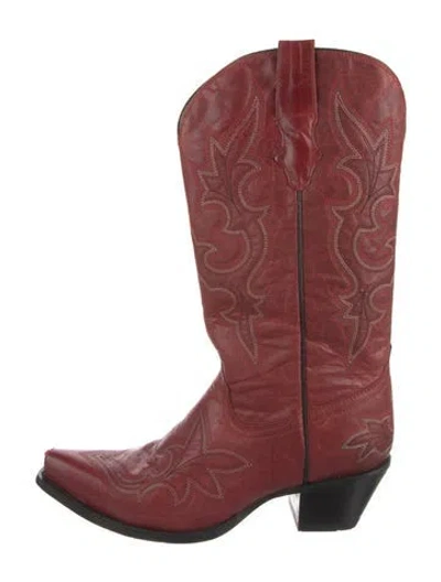 Pre-owned Corral Boots Leather Embroidered Accent Western Boots In Red