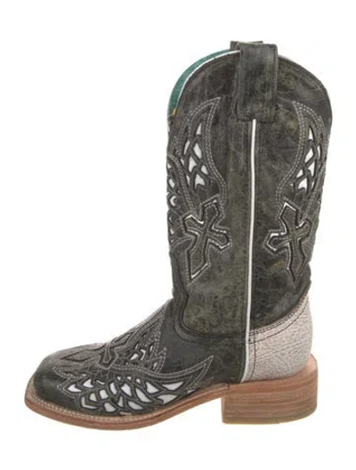 Pre-owned Corral Boots Leather Embroidered Accent Western Boots In Black