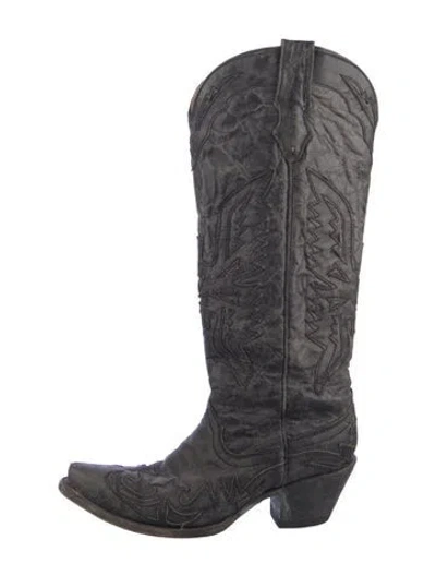 Pre-owned Corral Boots Leather Embroidered Accent Western Boots In Black