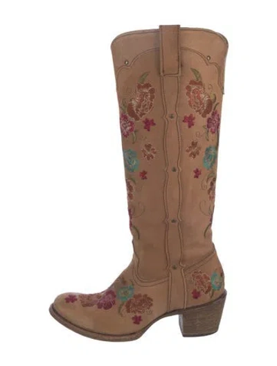 Pre-owned Corral Boots Leather Floral Print Western Boots In Brown