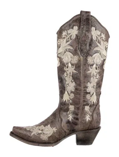 Pre-owned Corral Boots Leather Floral Print Western Boots In Brown