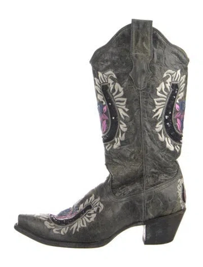 Pre-owned Corral Boots Leather Floral Print Western Boots In Gray