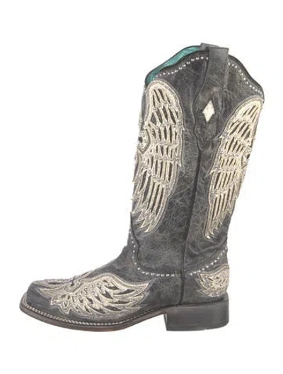 Pre-owned Corral Boots Leather Graphic Print Western Boots In Black