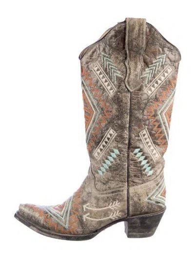 Pre-owned Corral Boots Leather Graphic Print Western Boots In Neutrals