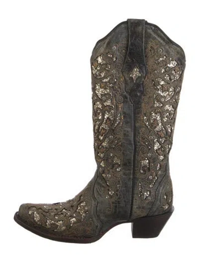 Pre-owned Corral Boots Leather Lace Pattern Western Boots In Gray