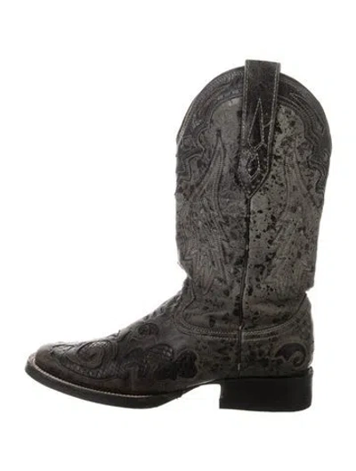 Pre-owned Corral Boots Leather Patterned Western Boots In Black