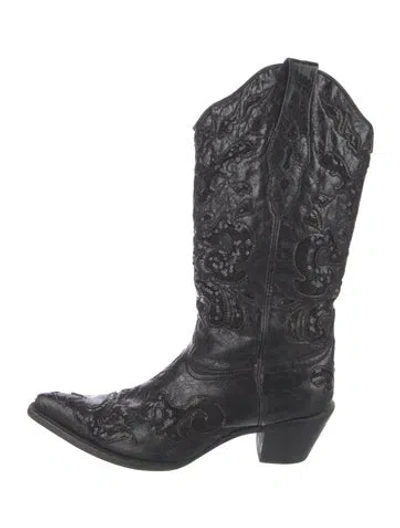 Pre-owned Corral Boots Leather Patterned Western Boots In Black