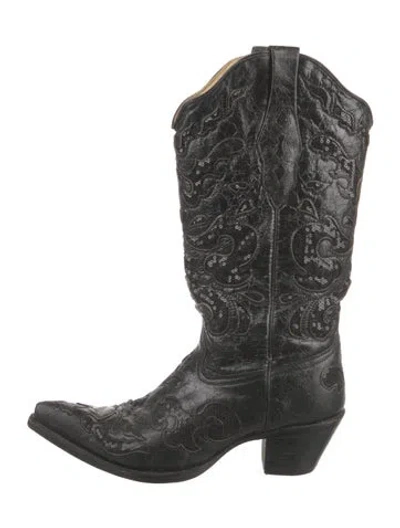 Pre-owned Corral Boots Leather Patterned Western Boots In Black