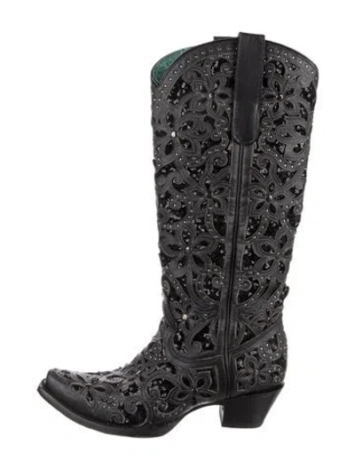 Pre-owned Corral Boots Leather Patterned Western Boots In Black