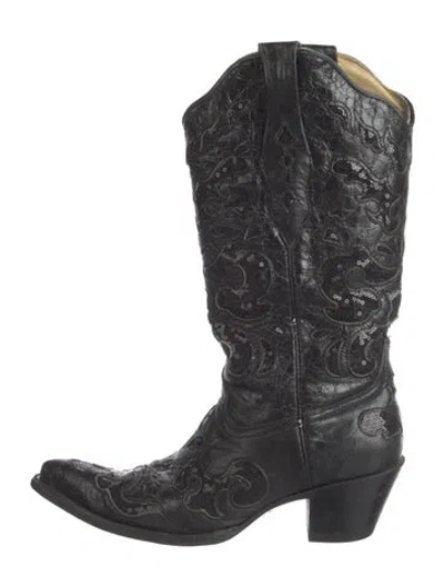 Pre-owned Corral Boots Leather Patterned Western Boots In Black