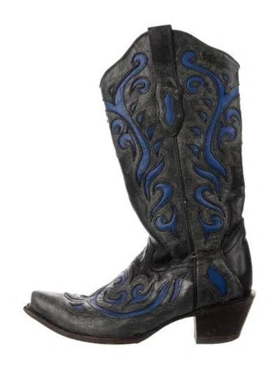 Pre-owned Corral Boots Leather Patterned Western Boots In Blue