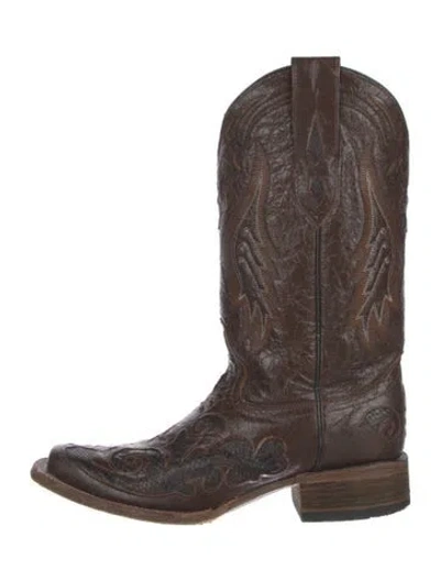 Pre-owned Corral Boots Leather Patterned Western Boots In Brown