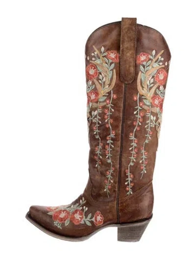 Pre-owned Corral Boots Leather Patterned Western Boots In Brown