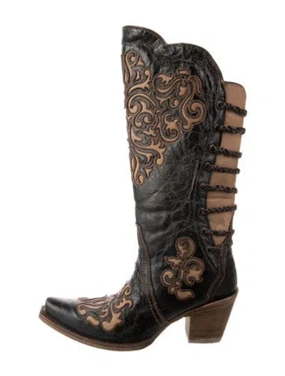 Pre-owned Corral Boots Leather Patterned Western Boots In Brown