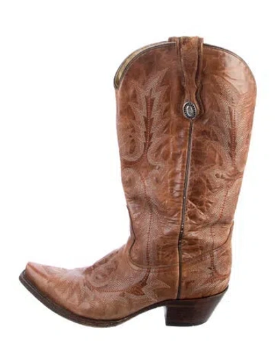 Pre-owned Corral Boots Leather Patterned Western Boots In Brown