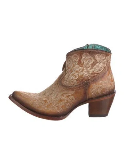 Pre-owned Corral Boots Leather Patterned Western Boots In Brown