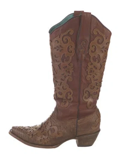 Pre-owned Corral Boots Leather Patterned Western Boots In Brown