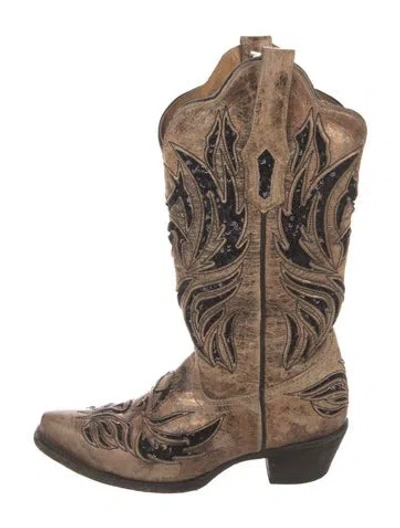 Pre-owned Corral Boots Leather Patterned Western Boots In Brown