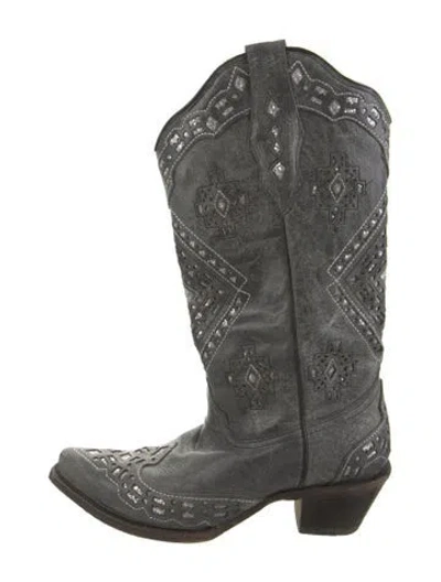 Pre-owned Corral Boots Leather Patterned Western Boots In Green