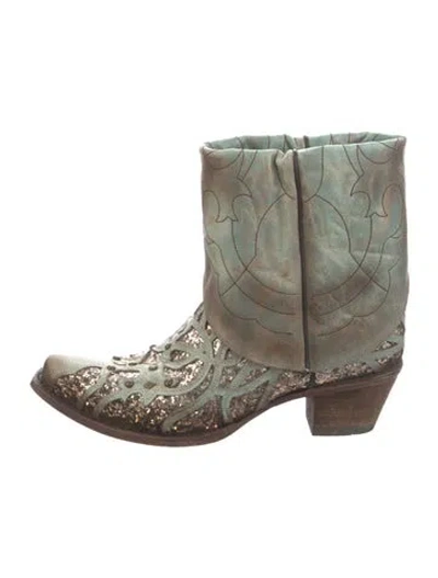 Pre-owned Corral Boots Leather Patterned Western Boots In Green