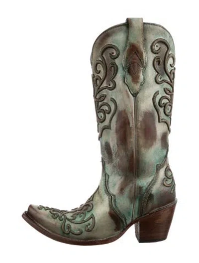 Pre-owned Corral Boots Leather Patterned Western Boots In Green