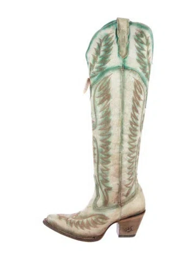 Pre-owned Corral Boots Leather Patterned Western Boots In Neutral