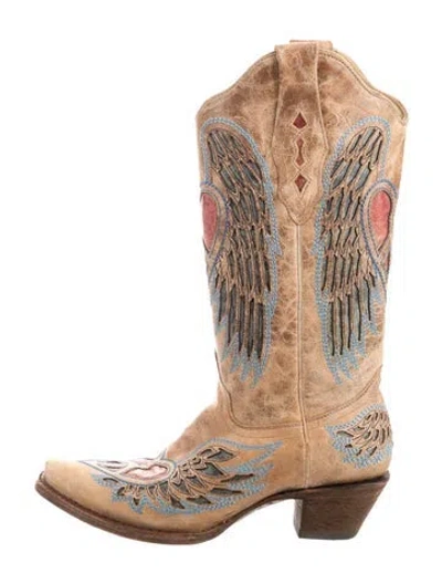 Pre-owned Corral Boots Leather Patterned Western Boots In Neutrals