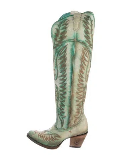 Pre-owned Corral Boots Leather Printed Boots In Green