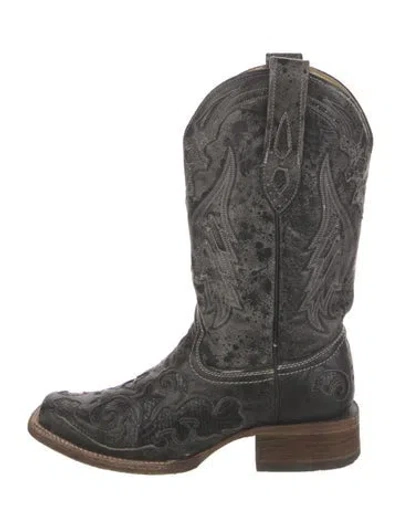 Pre-owned Corral Boots Leather Printed Western Boots In Black