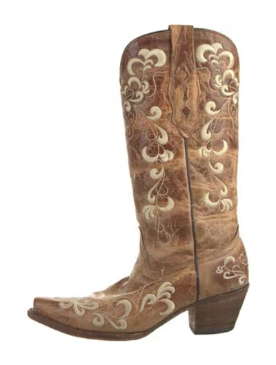 Pre-owned Corral Boots Leather Printed Western Boots In Brown