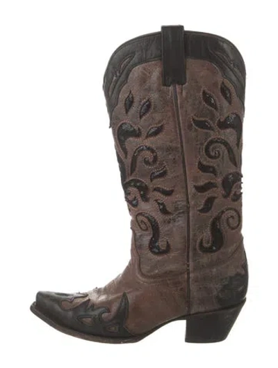Pre-owned Corral Boots Leather Printed Western Boots In Brown