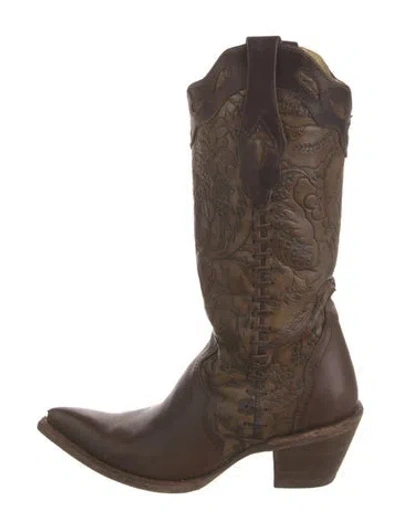 Pre-owned Corral Boots Leather Printed Western Boots In Brown