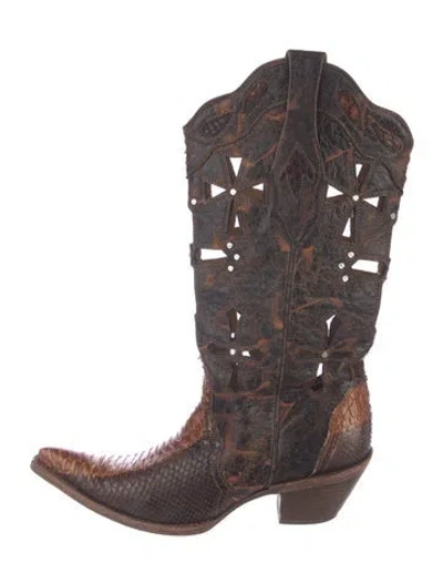 Pre-owned Corral Boots Leather Printed Western Boots In Brown