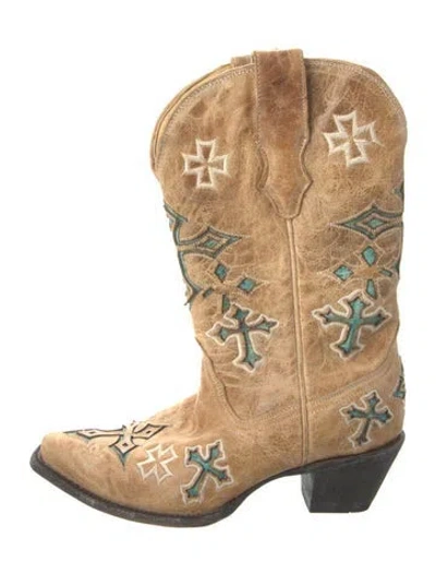 Pre-owned Corral Boots Leather Printed Western Boots In Neutral