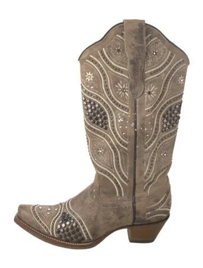 Pre-owned Corral Boots Leather Printed Western Boots In Neutral