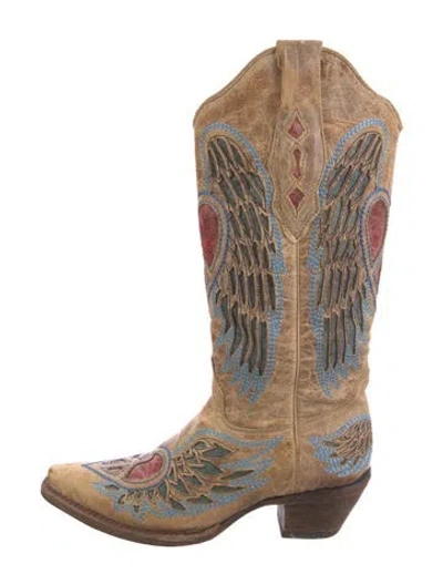 Pre-owned Corral Boots Leather Printed Western Boots In Neutral